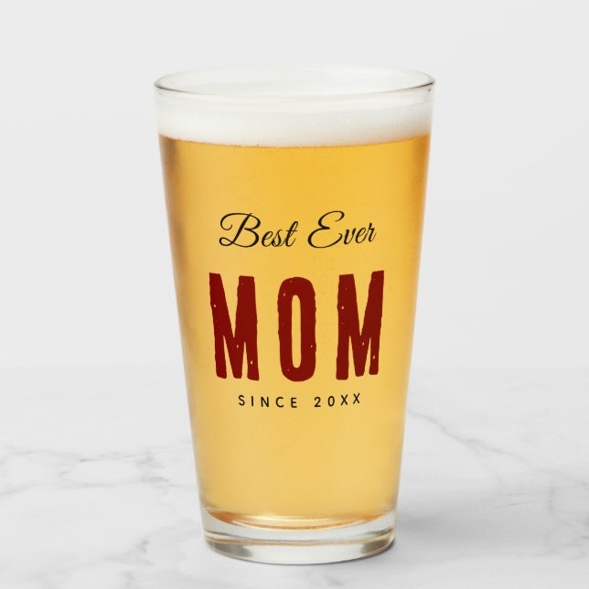 Beste Mama seit 20XX Moderne, einfache Preppy Glas (Rückseite (gefüllt))