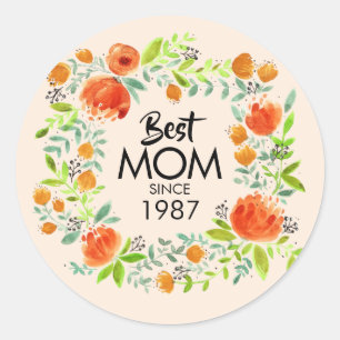 Beste Mama seit Aquarellblumen-Aufklebern Runder Aufkleber