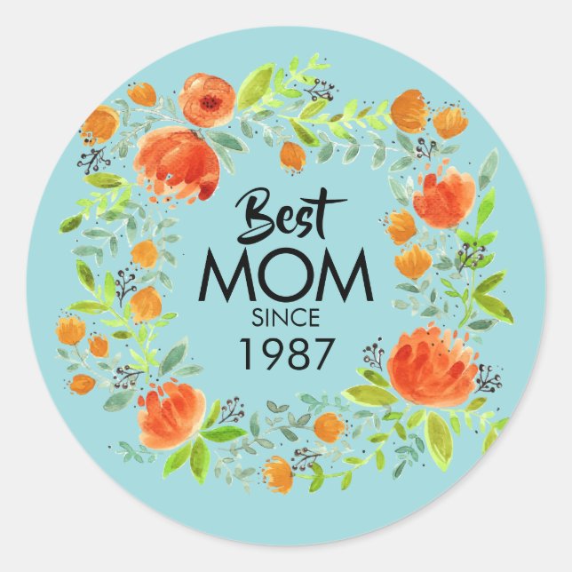 Beste Mama seit Aquarellblumen-Aufklebern Runder Aufkleber (Vorderseite)