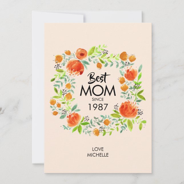 Beste Mama seit Wasserfarbenflorkarte (Vorderseite)