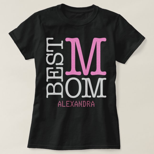 Beste Mama Silberrosa Glitzer Name Personalisiert T-Shirt (Design vorne)