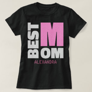 Beste Mama Silver Pink Glitzer Name angepasst T-Shirt