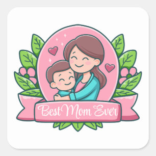 Beste Mama überhaupt, Mutter und Kind, individuell Quadratischer Aufkleber