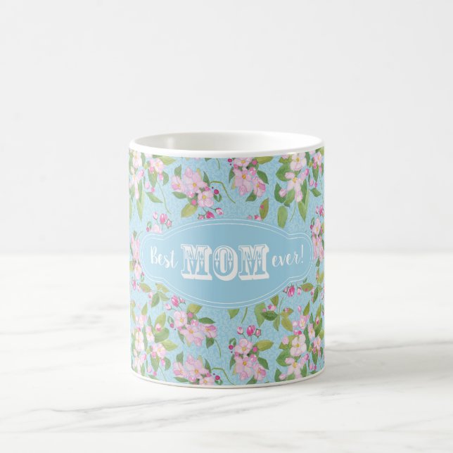 Beste Mama-überhaupt Rosa-Apple-Blüte mit Blumen Kaffeetasse (Mittel)