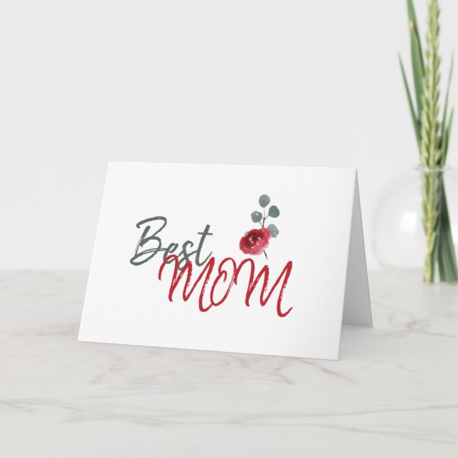 Beste Mama Wasserfarbene Rote Rose Blumenstrauß Mu Karte (Vorderseite)