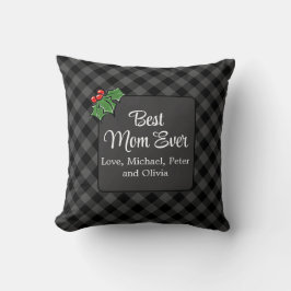Beste Mama Weihnachts Klassik Grau Kariert Holly Kissen