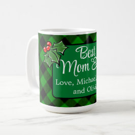 Beste Mama Weihnachts-Klassik Grün Kariert Holly Kaffeetasse