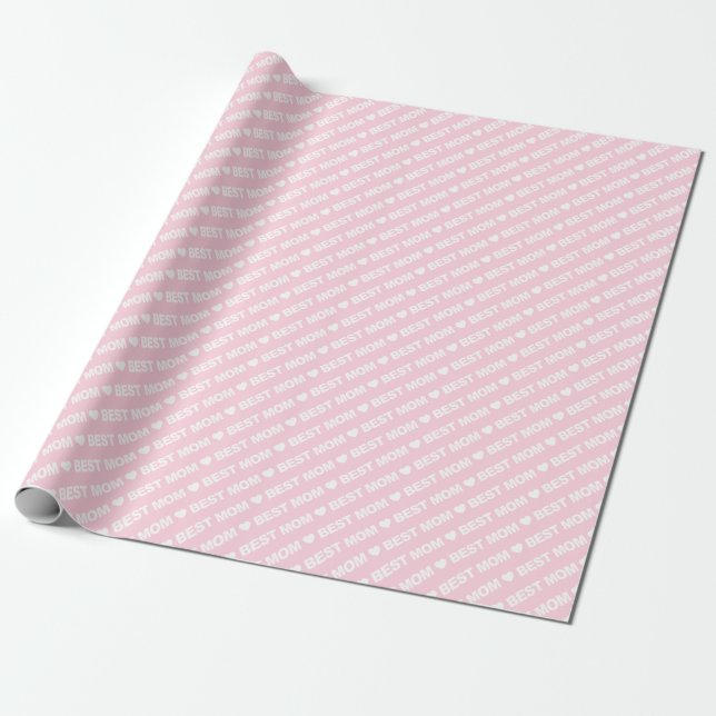 Beste Mama Weiß auf hellrosa Wrapping Paper Geschenkpapier (Ungerollt)