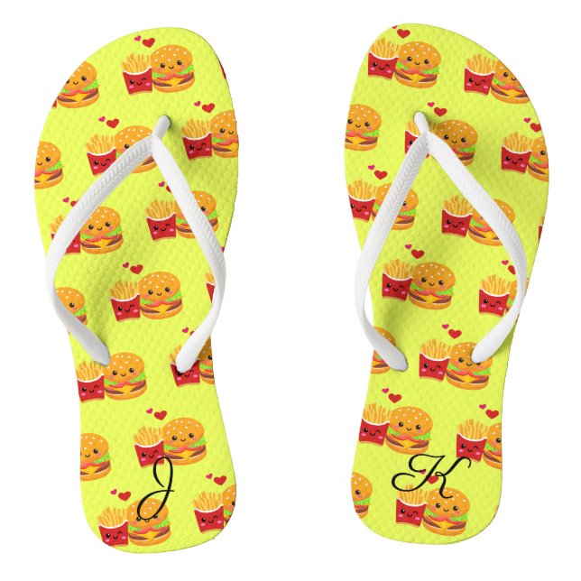 Beste Match Burger & Pommes niedliche Kawaii maßge Flip Flops (Fußbett)