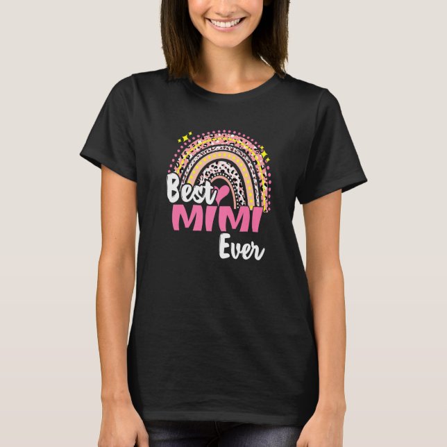 Beste Mimi je Funny Pink Leopard Regenbogenmütter T-Shirt (Vorderseite)