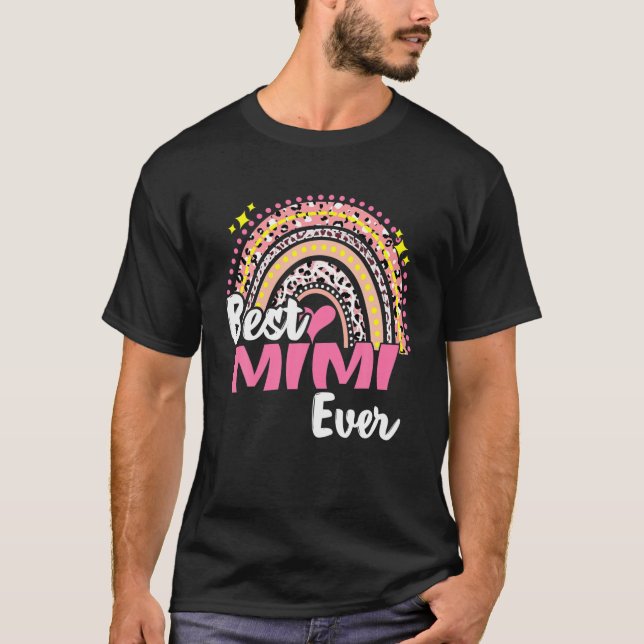 Beste Mimi je Funny Pink Leopard Regenbogenmütter T-Shirt (Vorderseite)