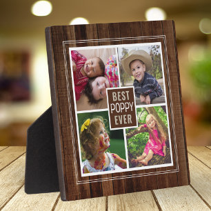 Beste Mohnblume je Opa 4 Foto Collage Dunkles Holz Fotoplatte