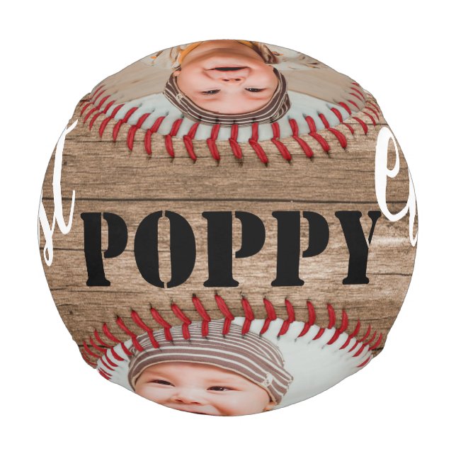Beste Mohnblume je rustikales Holz 3 FotoCollage  Baseball (Rückseite)