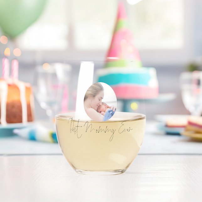 Beste Mommy je benutzerdefinierten Foto Skriptname Weinglas Ohne Stiel (Insitu (Geburtstag))