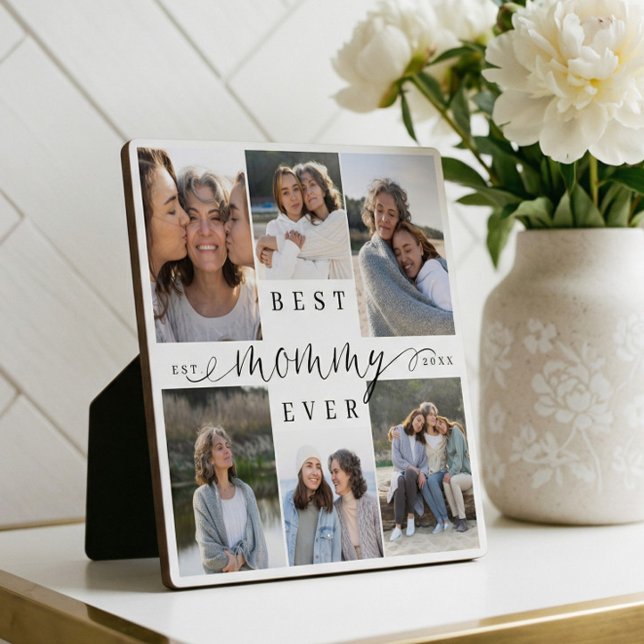 Beste Mommy-Version 6 Foto Collage Keepake Fotoplatte (Best Mommy Ever Script Photo Collage Gift Keepsake Plaque)