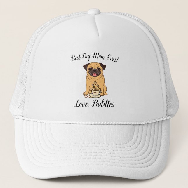 Beste Mops Mama je! Liebe, Name des Hundes Basebal Truckerkappe (Vorderseite)