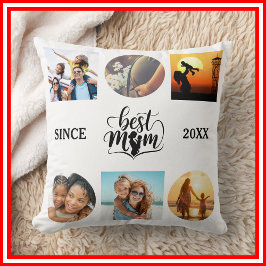 Beste Mum Foto Collage Elegantes Script Herz Kissen