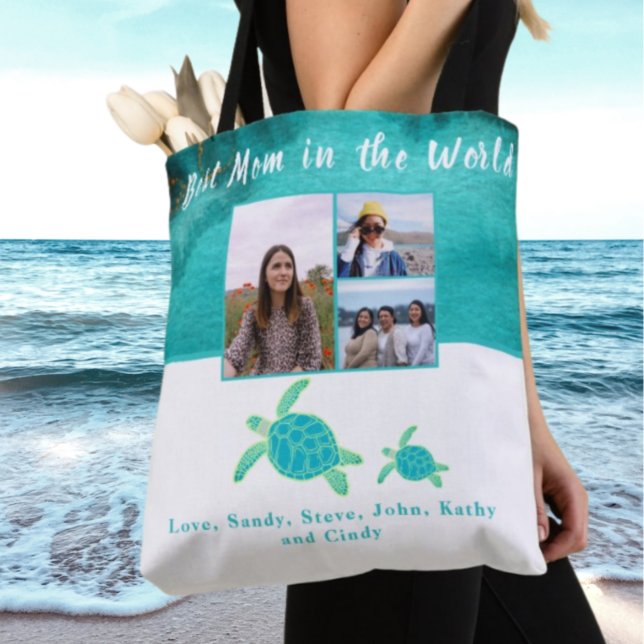 Beste Mutter 3 Foto Türkis Aquamarine Meeresschild Tasche (Von Creator hochgeladen)