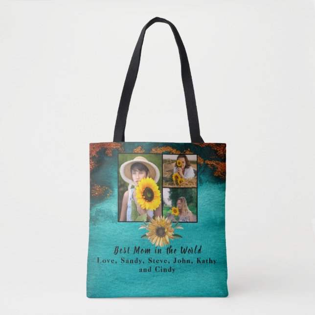 Beste Mutter 3 Foto Türkis Collage Marmor Tasche (Vorderseite)