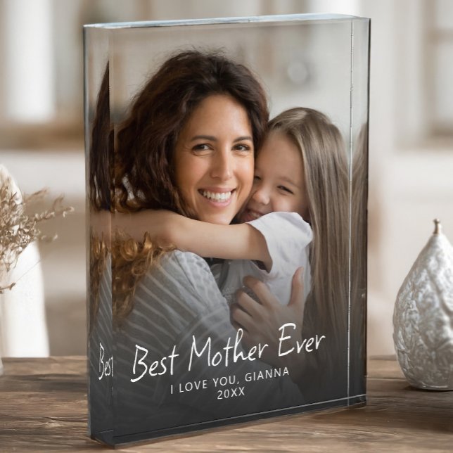 Beste Mutter aller Niedlichen modernen Sake Fotoblock (Best Mother Ever Cute Modern Keepsake Photo Block Portrait Style)