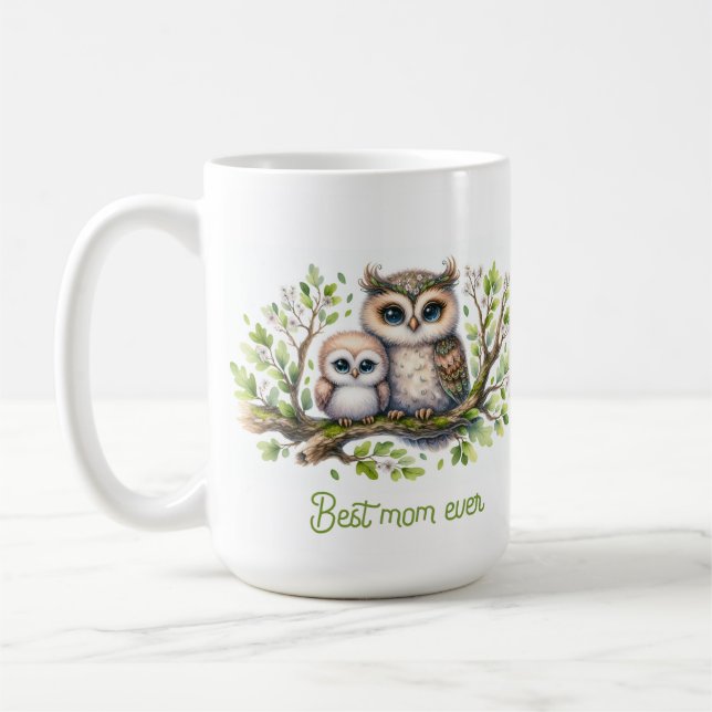 Beste-Mutter-aller-Zeiten-Eulen-Illustration Kaffeetasse (Links)