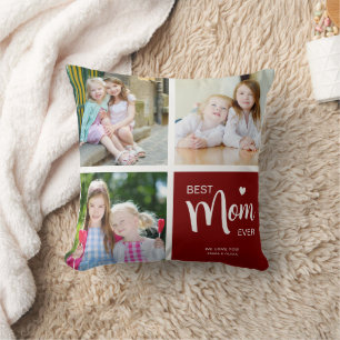 Beste Mutter Aller Zeiten Foto-Collage Tiefrot Kissen