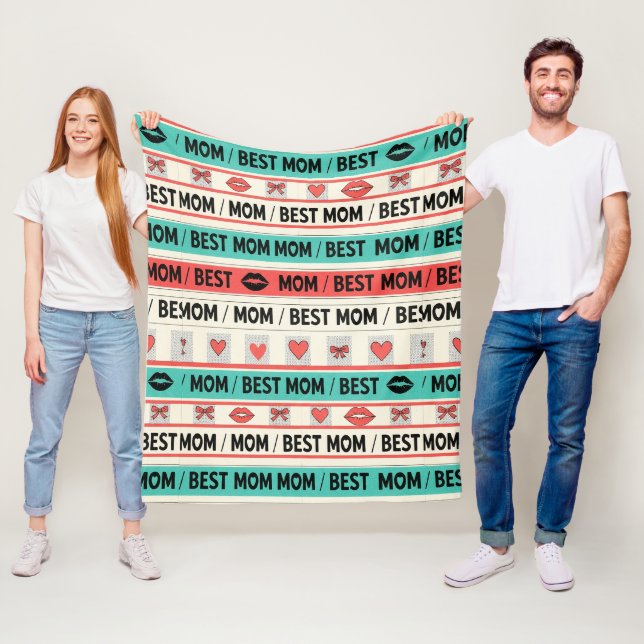 Beste-Mutter-Comic-Herzen Retro-Grafik Fleecedecke (Beispiel)