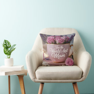 Beste Mutter der Welt: Rosa Teetasse gefüllt mit R Kissen