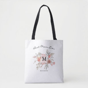 Beste Mutter Elegantes Rosa Florales Monogramm Tasche