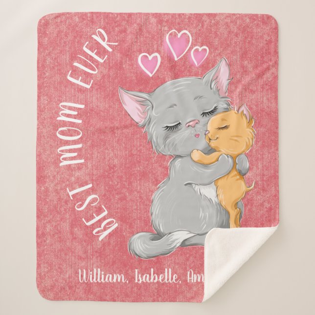 Beste Mutter Geschenkidee, Herz niedlich Katzenfam Sherpadecke (Vorderseite)
