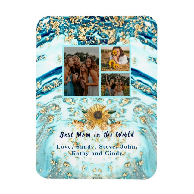 Beste Mutter je 4 Foto Collage Blue Marble Magnet (Vertikal)