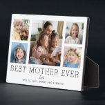 Beste Mutter je 5-Foto Collage Kinder kundenspezif Fotoplatte<br><div class="desc">Einfaches und sauberes Design lasse Ihre Fotos auf dieser Best Mother-Plakette. Ein großes Foto in der Mitte mit zwei kleineren Fotos auf beiden Seiten lasse Ihnen, Ihre eigenen Fotos leicht einzufügen. Best Mother Ever ist unten in einem modernen Schriftart geschrieben. Zwei Zeilen unten lasse Ihnen, Ihre Anpassung abzuschließen. Der weiße...</div>