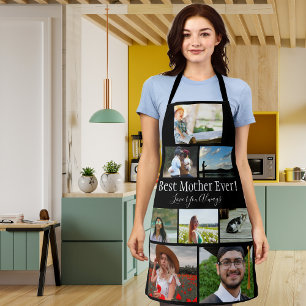 Beste Mutter je 8 Foto Collage White Script Schürze
