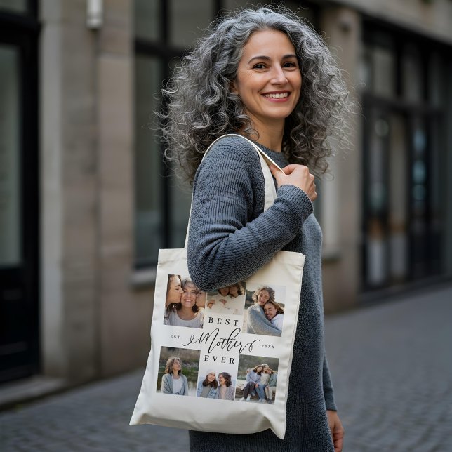 Beste Mutter je Elegante Script Foto Collage Tragetasche (Best Mother Ever Elegant Script Photo Collage Tote Bag)