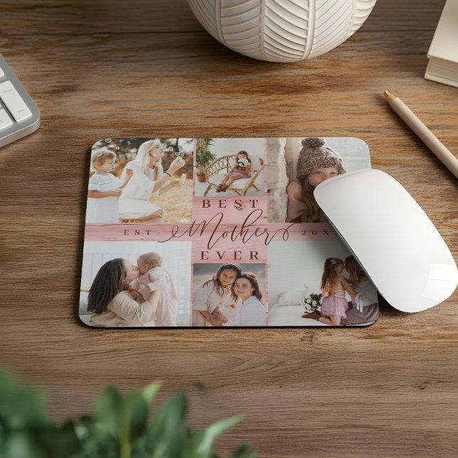 Beste Mutter je Foto Collage Pink Woodgrain Mousepad (Best Mother Ever Photo Collage Pink Woodgrain Mouse Pad)