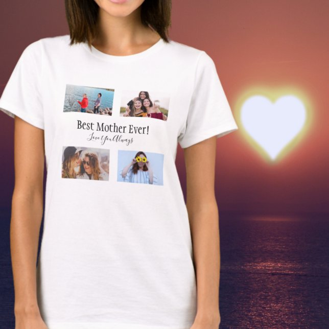 Beste Mutter je Foto Collage White Script schwarz T-Shirt (Von Creator hochgeladen)