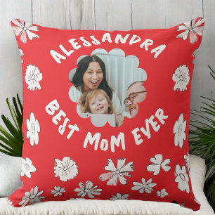 Beste Mutter je Foto Monogramm Wildblume rot weiß Kissen