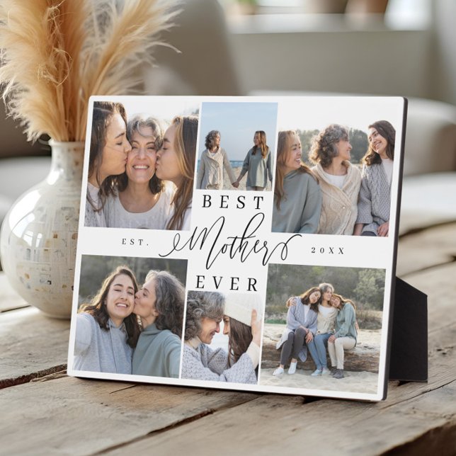 Beste Mutter je Script Foto Collage Keepake Fotoplatte (Best Mom Ever Mother’s Day Photo Collage Keepsake Plaque)