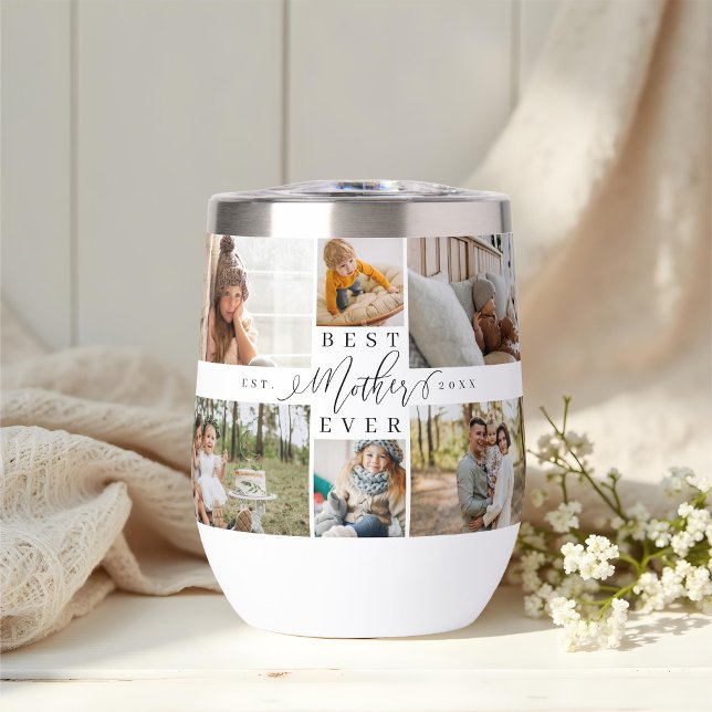 Beste Mutter je Script Muttertag Foto Collage (Best Mother Ever Script Mother's Day Photo Collage Thermal Wine Tumbler)