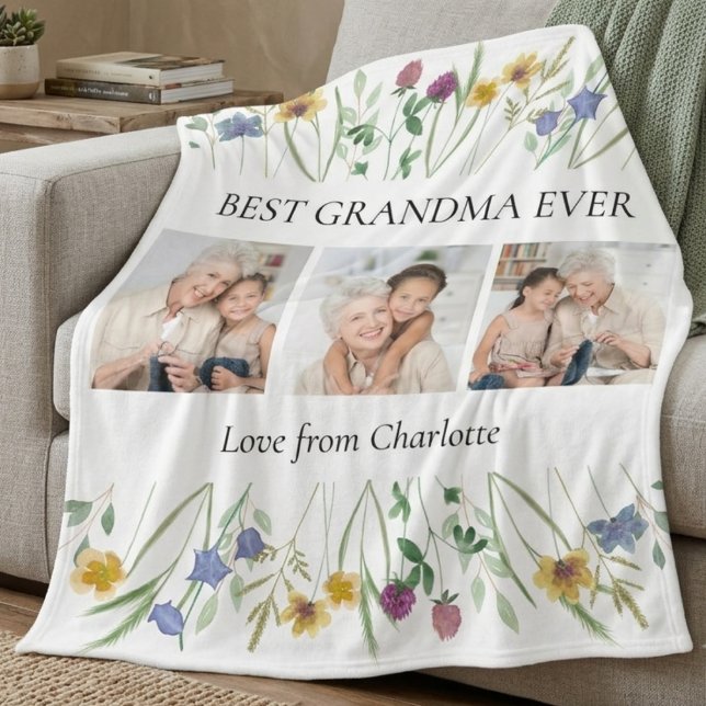Beste Mutter Oma jemals Foto Floral Fleecedecke (Von Creator hochgeladen)