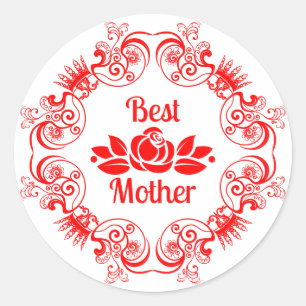 Beste Mutter-Rote Rose- und Blumenrahmen Runder Aufkleber