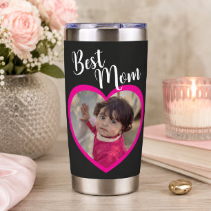 Beste Mutter Schrift Rosa Herz Foto Schwarz Thermobecher