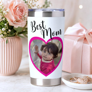 Beste Mutter Schrift Rosa Herz Foto Weiß Thermobecher