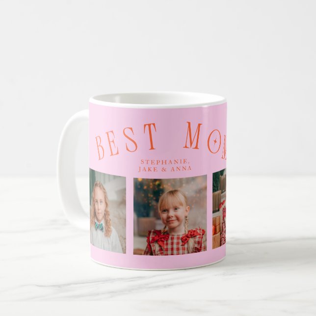 Beste Mutter überhaupt 4-Foto Orange Rosa Mutterta Kaffeetasse (Vorderseite Links)