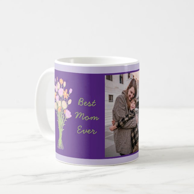 Beste Mutter überhaupt Foto & moderne Blumen Mutte Kaffeetasse (Vorderseite Links)