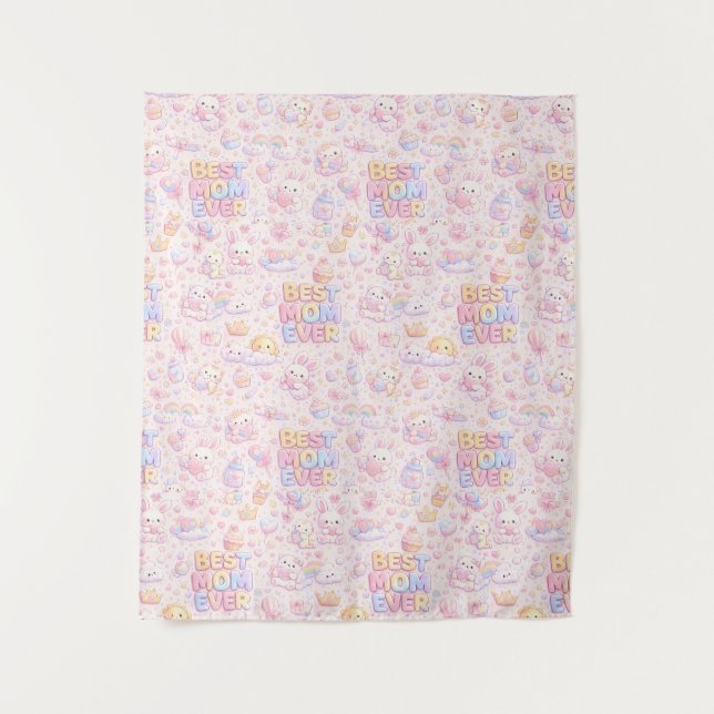 Beste Mutter überhaupt Kawaii Pastell-Muster Wandteppich (Vorderseite)