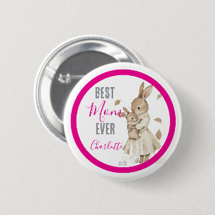 Beste Mutter überhaupt, Mutter & Babykaninchen Ros Button