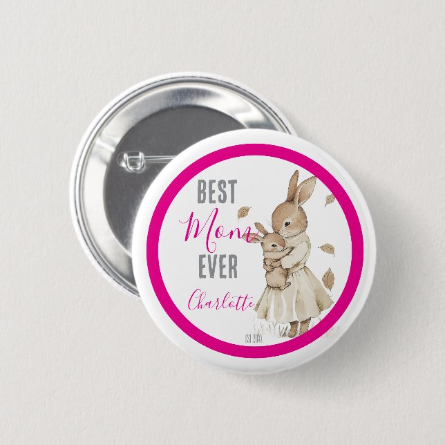 Beste Mutter überhaupt, Mutter & Babykaninchen Ros Button (Vorne & Hinten)