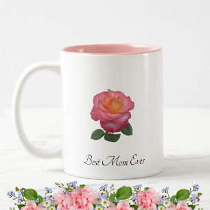 Beste Mutter überhaupt Rose-Blume und Monogramm Zweifarbige Tasse