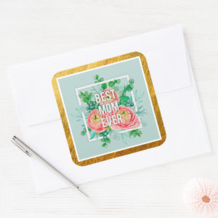 Beste Mutter überhaupt Wasserfarbe floral Grün & G Quadratischer Aufkleber